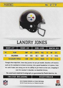2013 Panini Rookies & Stars - Materials Signatures #219 Landry Jones Back