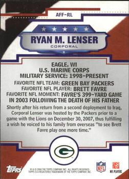 2008 Topps - Armed Forces Fans of the Game #AFF-RL Corporal Ryan M. Lenser Back