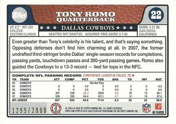 2008 Topps - Gold #22 Tony Romo Back
