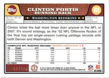 2008 Topps - Gold #61 Clinton Portis Back