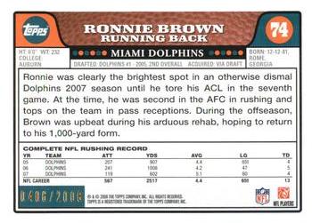 2008 Topps - Gold #74 Ronnie Brown Back