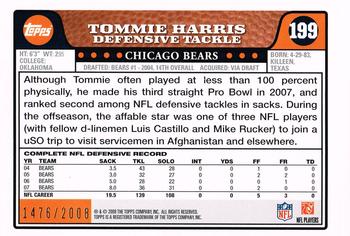 2008 Topps - Gold #199 Tommie Harris Back