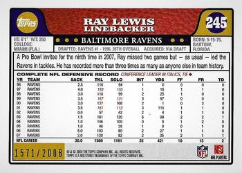 2008 Topps - Gold #245 Ray Lewis Back