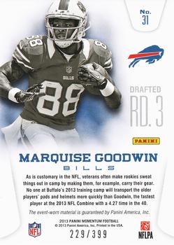 2013 Panini Momentum - Rookie Team Threads Combo Material #31 Marquise Goodwin Back