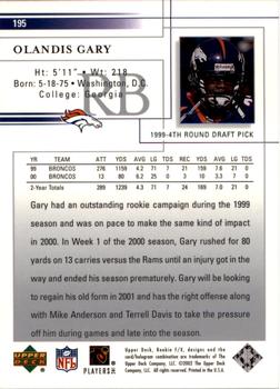 2001 Upper Deck Rookie F/X #195 Olandis Gary Back