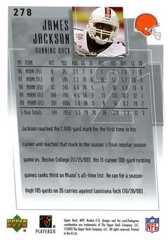 2001 Upper Deck Rookie F/X #278 James Jackson Back