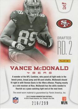 2013 Panini Momentum - Rookie Team Threads Quad Materials #26 Vance McDonald Back