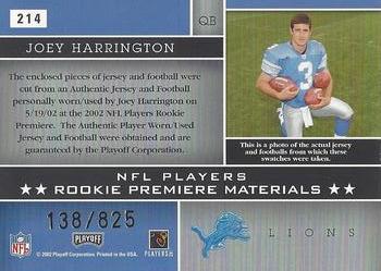 2002 Playoff Absolute Memorabilia #214 Joey Harrington Back