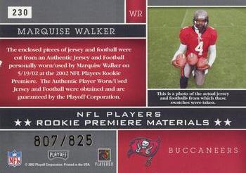 2002 Playoff Absolute Memorabilia #230 Marquise Walker Back
