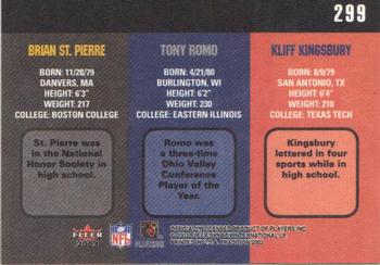 2003 Fleer Tradition #299 Kliff Kingsbury / Tony Romo / Brian St. Pierre Back