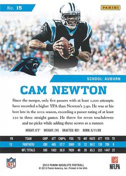 2013 Panini Absolute #15 Cam Newton Back