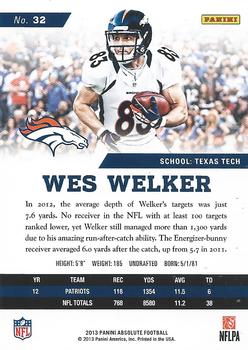 2013 Panini Absolute #32 Wes Welker Back