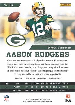 2013 Panini Absolute #37 Aaron Rodgers Back
