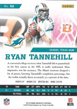 2013 Panini Absolute #52 Ryan Tannehill Back