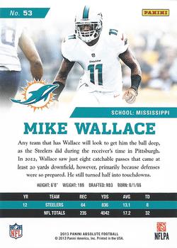 2013 Panini Absolute #53 Mike Wallace Back