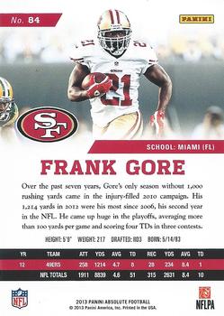 2013 Panini Absolute #84 Frank Gore Back