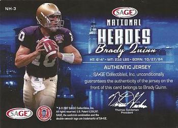 2007 SAGE - National Convention National Heroes Jerseys #NH3 Brady Quinn Back