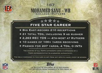 2012 Topps Five Star - Rookie Autographed Patch Gold Jumbo #167 Mohamed Sanu Back
