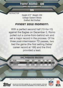 2013 Finest - Refractors #96 Tony Romo Back