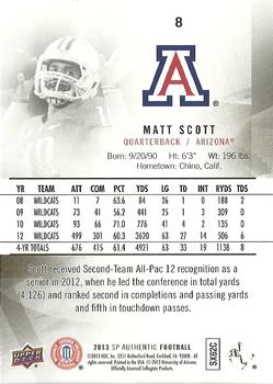 2013 SP Authentic #8 Matt Scott Back