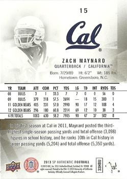 2013 SP Authentic #15 Zach Maynard Back