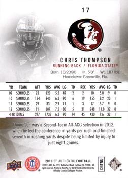 2013 SP Authentic #17 Chris Thompson Back
