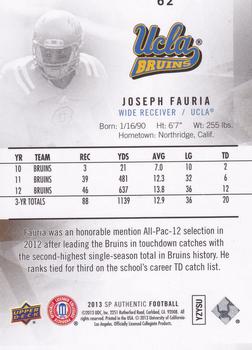 2013 SP Authentic #62 Joseph Fauria Back