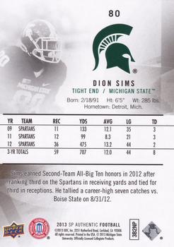 2013 SP Authentic #80 Dion Sims Back