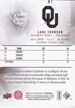 2013 SP Authentic #81 Lane Johnson Back