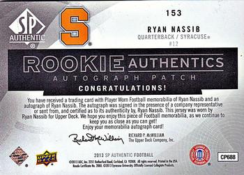 2013 SP Authentic #153 Ryan Nassib Back