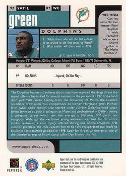1998 UD Choice Previews #92 Yatil Green Back