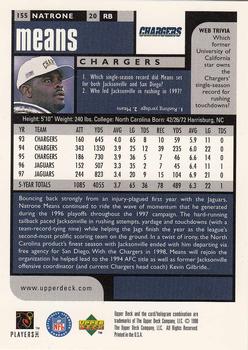 1998 UD Choice Previews #155 Natrone Means Back