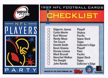 2000 NFLPA Super Bowl Player's Party #NNO Checklist Back