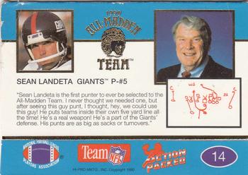 1990 Action Packed All-Madden #14 Sean Landeta Back