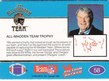 1990 Action Packed All-Madden #58 All-Madden Team Trophy Back