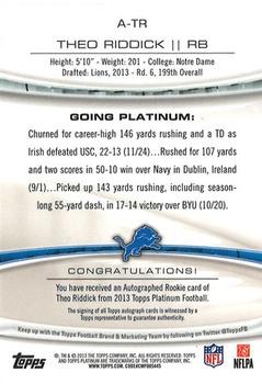2013 Topps Platinum - Rookie Autographs Refractors #A-TR Theo Riddick Back