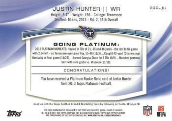 2013 Topps Platinum - Rookie Jersey #PRRJH Justin Hunter Back