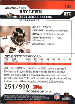2005 Topps Pristine #139 Ray Lewis Back