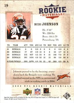 2005 Upper Deck Rookie Materials #19 Rudi Johnson Back