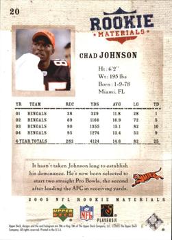 2005 Upper Deck Rookie Materials #20 Chad Johnson Back