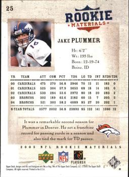 2005 Upper Deck Rookie Materials #25 Jake Plummer Back