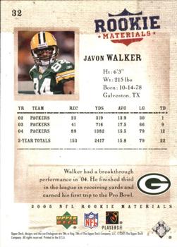 2005 Upper Deck Rookie Materials #32 Javon Walker Back