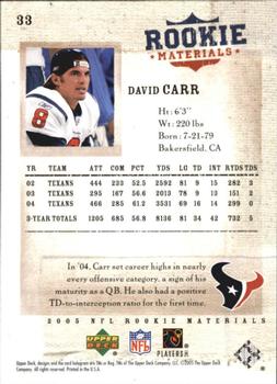 2005 Upper Deck Rookie Materials #33 David Carr Back