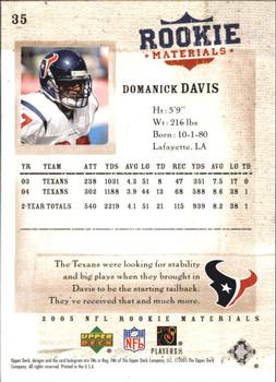 2005 Upper Deck Rookie Materials #35 Domanick Davis Back