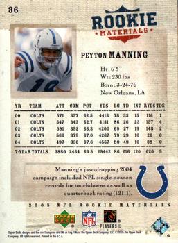 2005 Upper Deck Rookie Materials #36 Peyton Manning Back