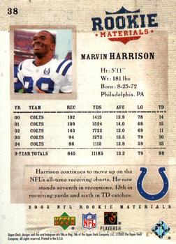 2005 Upper Deck Rookie Materials #38 Marvin Harrison Back