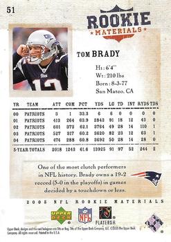 2005 Upper Deck Rookie Materials #51 Tom Brady Back