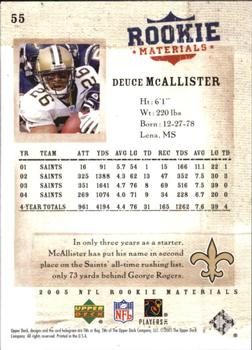 2005 Upper Deck Rookie Materials #55 Deuce McAllister Back