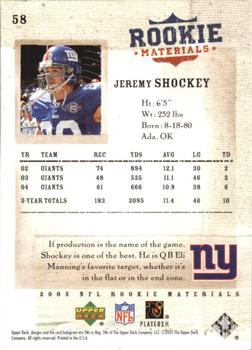 2005 Upper Deck Rookie Materials #58 Jeremy Shockey Back