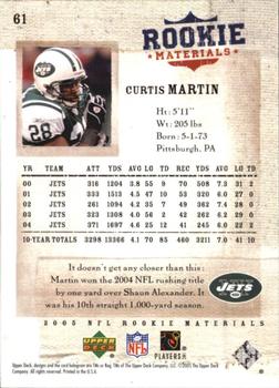 2005 Upper Deck Rookie Materials #61 Curtis Martin Back